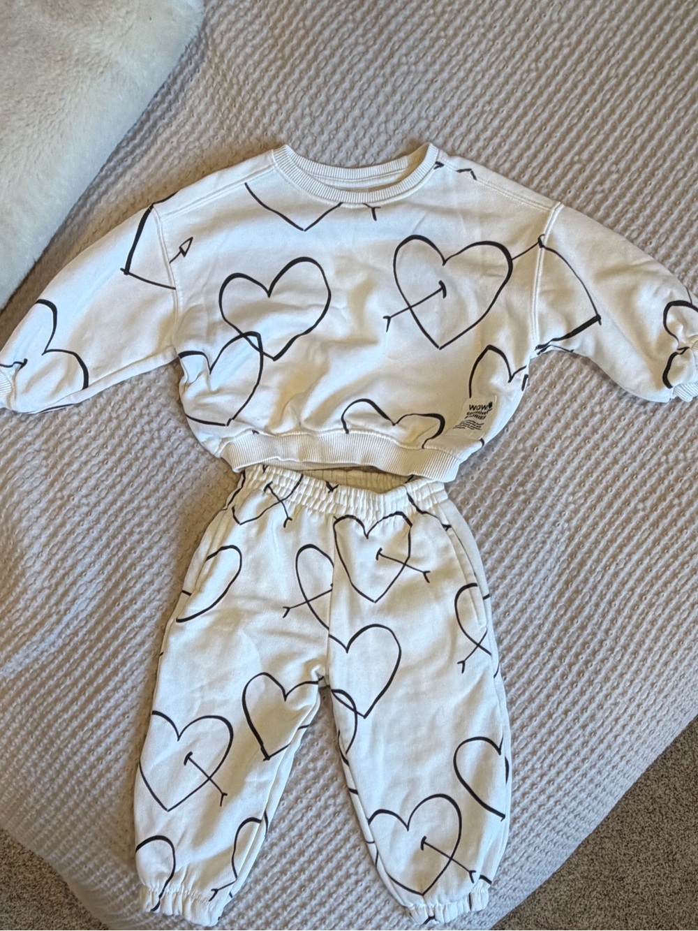 Zara Cream Heart-Print Kids Jogger Sweat Set size 1 1/2